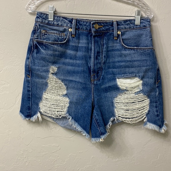 Good American Pants - Good American high rise button fly distressed denim shorts size 2